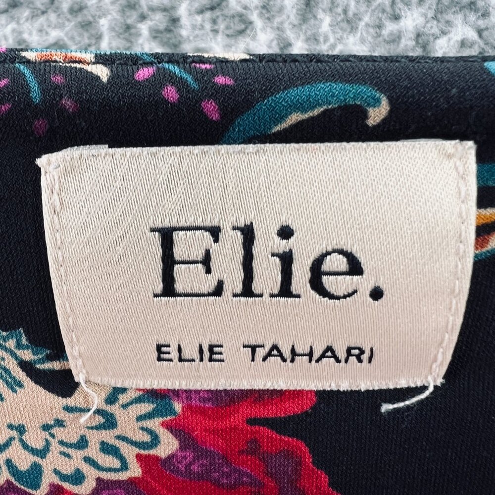 Elie Tahari Shirt Womens Medium Black Floral Long‎ Sleeve Stretch Blouse Top - Picture 4 of 10